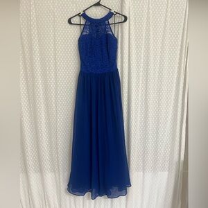 Elegant Blue Lace Halter Dress